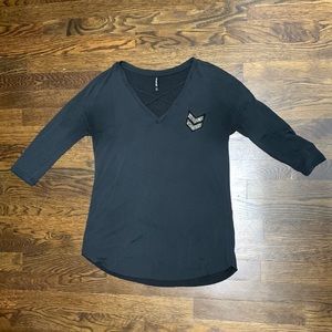 Stradivarius 3/4 Sleeves Top in Dark Gray